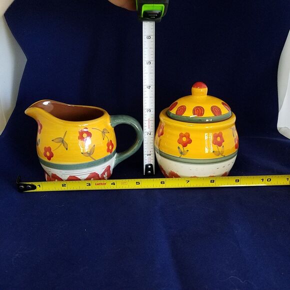 Hand Painted Folk Art Cream & Sugar Set - Garden Path Design - Made in Poland - Picture 5 of 5